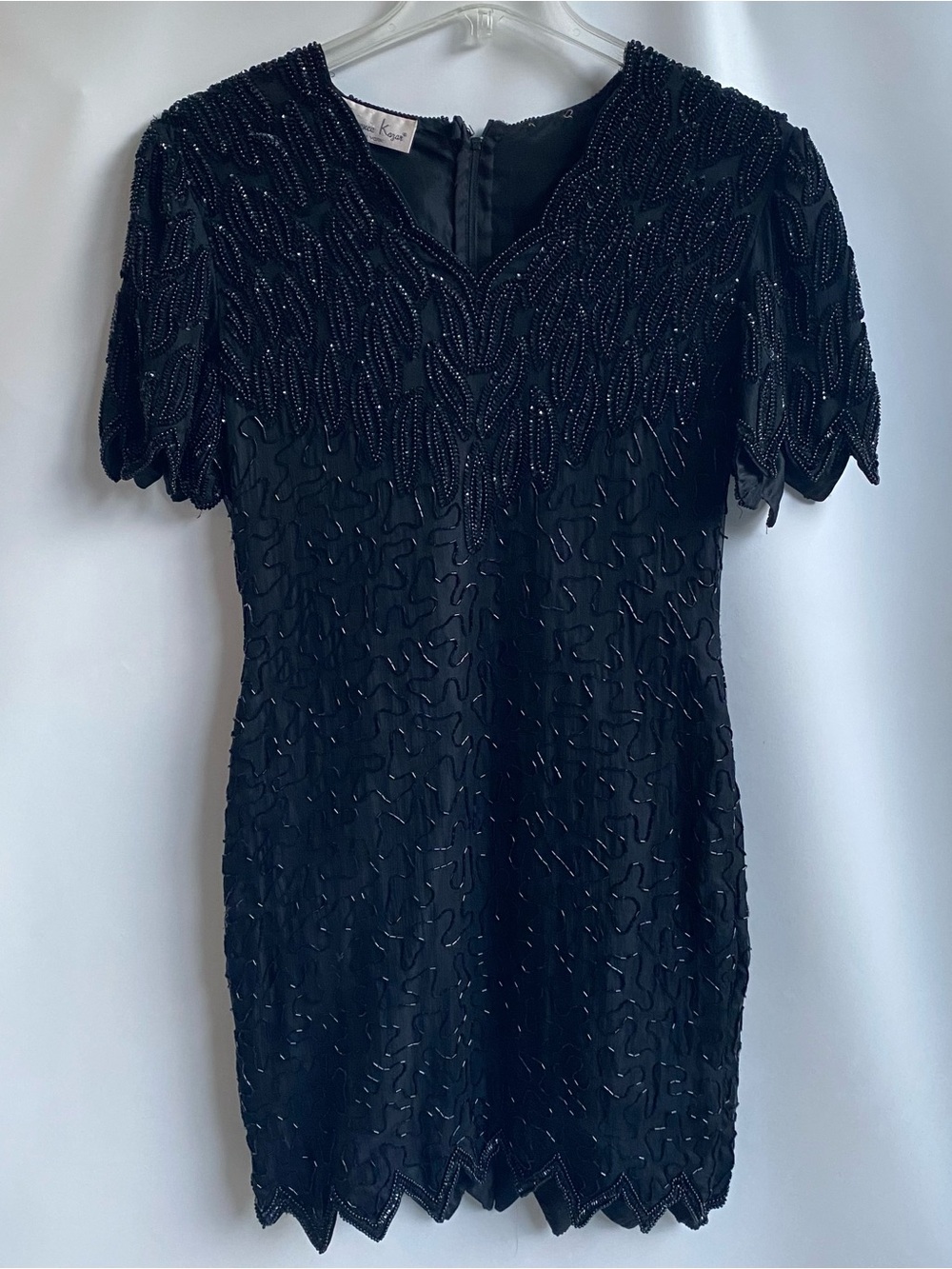 Vintage 90s black silk beaded cocktail party dress holiday formal witchy costume